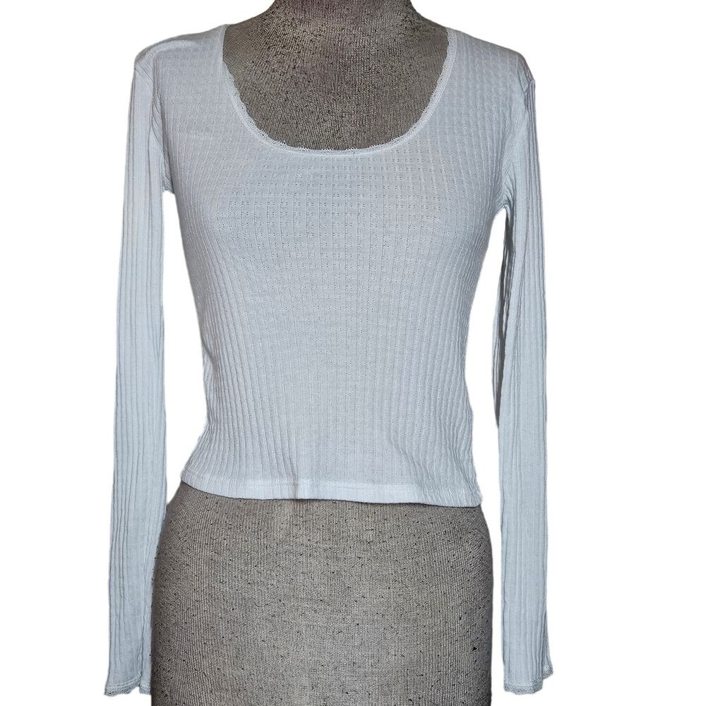 Topshop White Long Sleeve Crop Tee Size Small